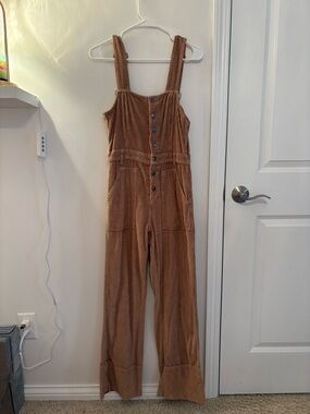 aerie Brown Corduroy Button-Front Jumpsuit Overalls